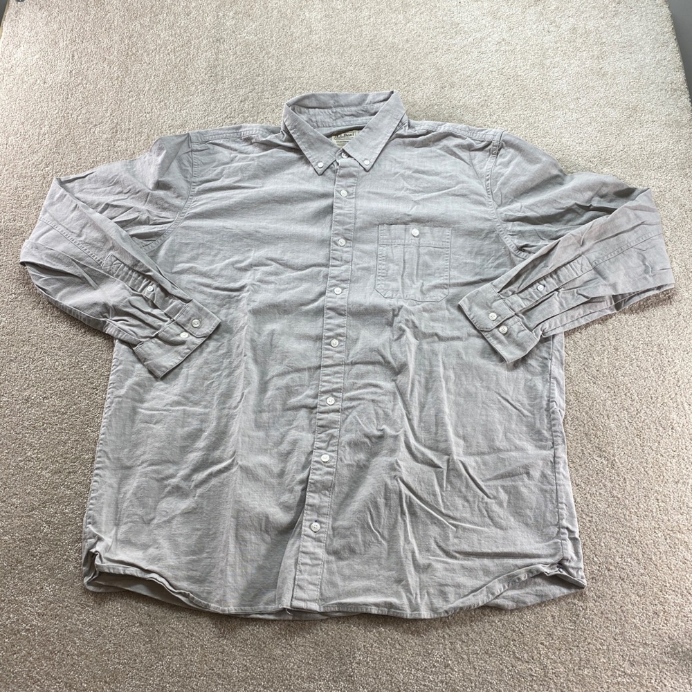 LL Bean Button Down Shirt Mens XL Tall Gray Traditional Fit Stretch Preppy